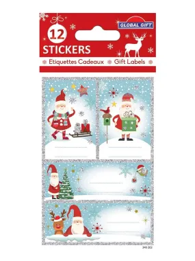 12 Christmas Adhesive Labels - Silver Glitter - N/A