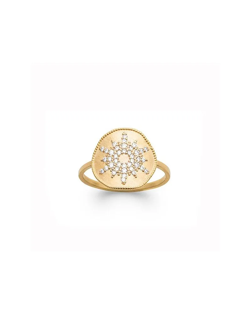 Bague Or Mat -Motif Soleil Zirconium Blanc - Plaqué Or by Zosha