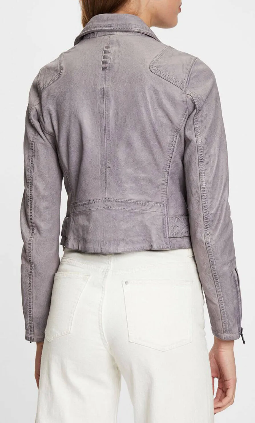 Women's lilac biker style leather jacket