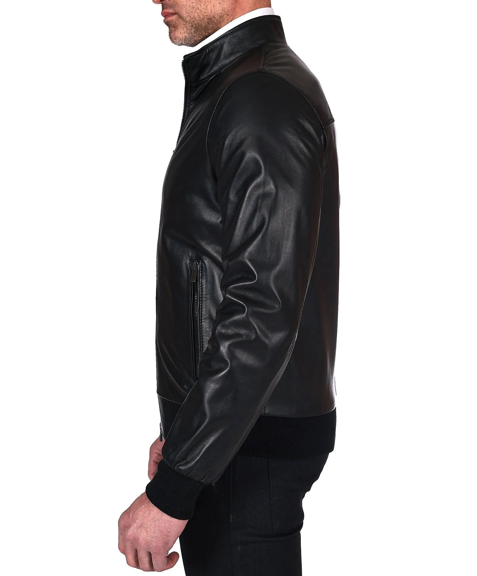 Men's Leather Bomber Jacket Affordable Black 106