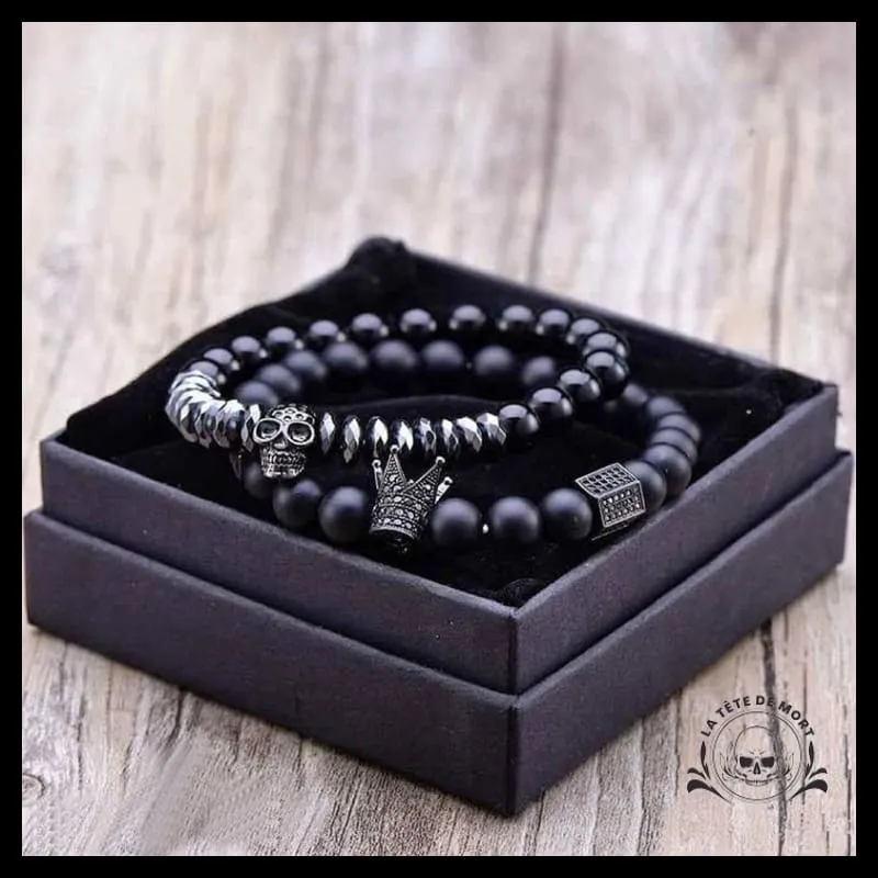Bracelet Crâne Noir (Perles)