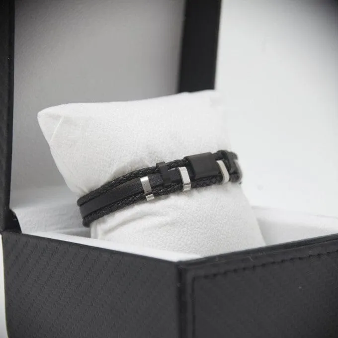 Bracelet en cuir classique tressé en acier inoxydable