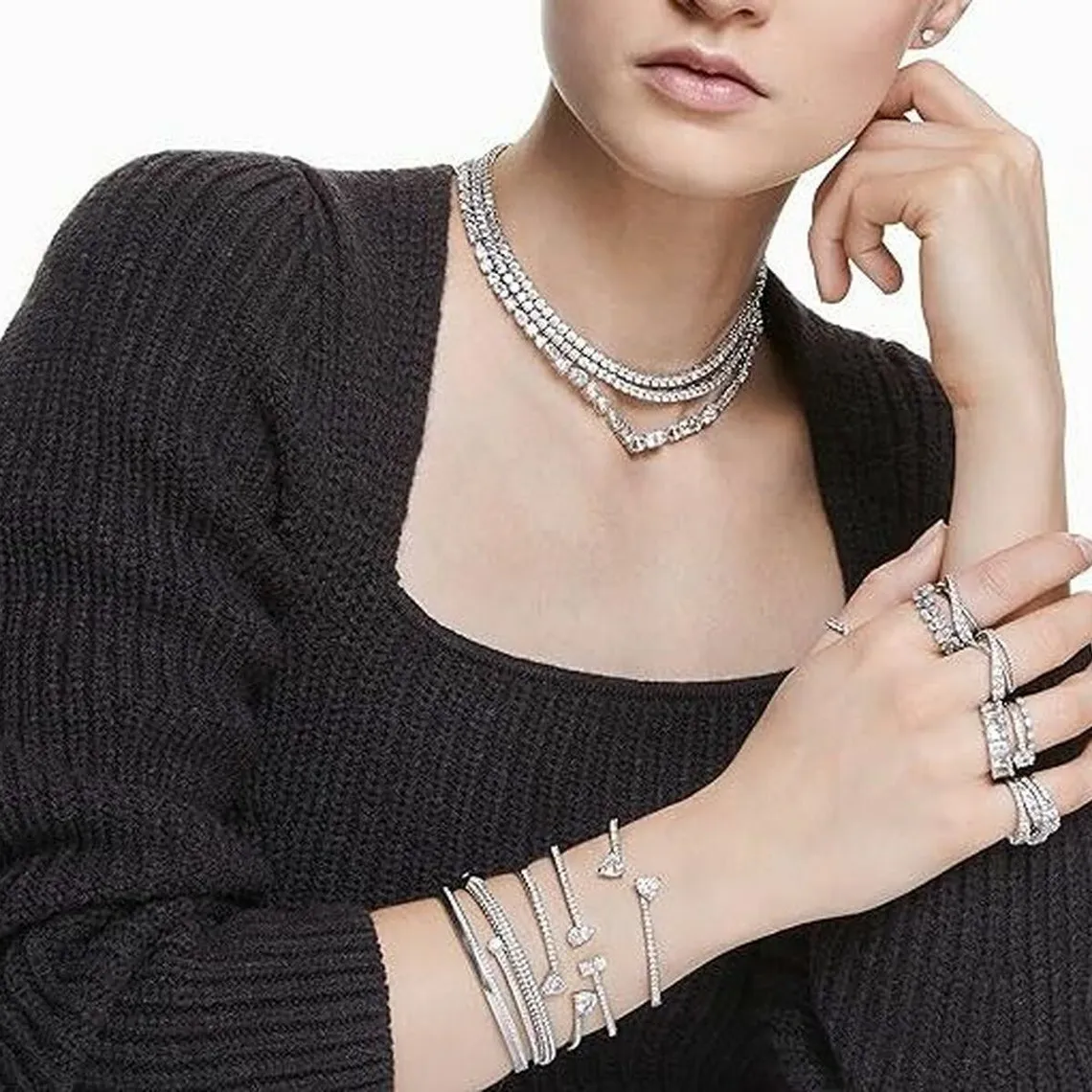Silver-toned Metal Bangle with Crystals for Women | 3 Suisses