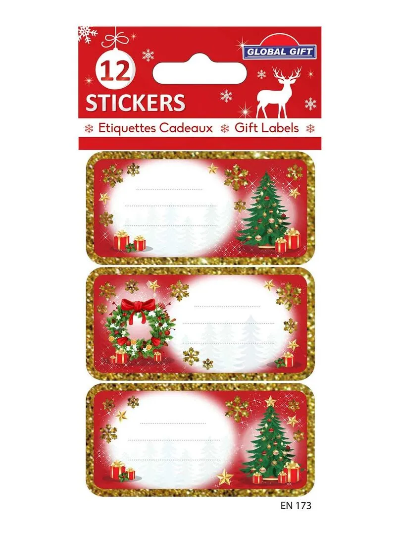 Christmas Sticker Labels - Traditional Trees and Wreaths - 12-Pack