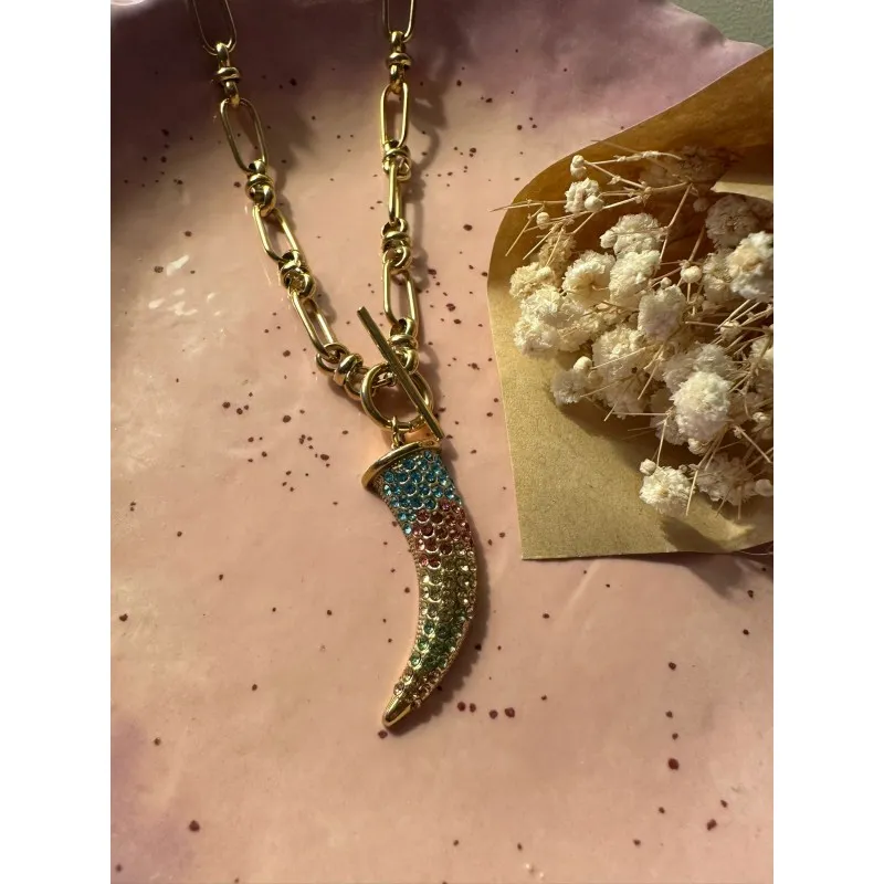 Multicolored Gold Shark Tooth Necklace