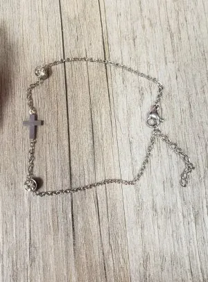 Cross and Rhinestone Bracelet