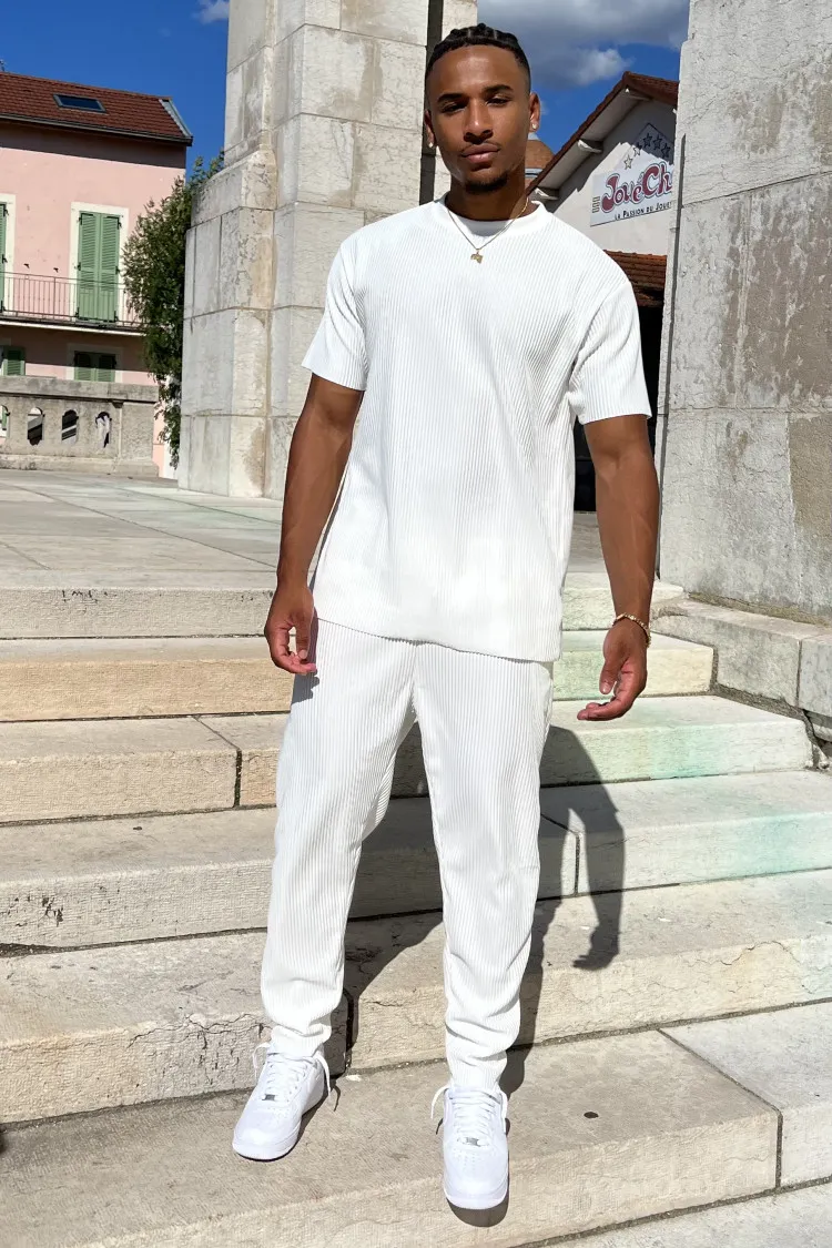 Two-piece White T-shirt + Pants Set