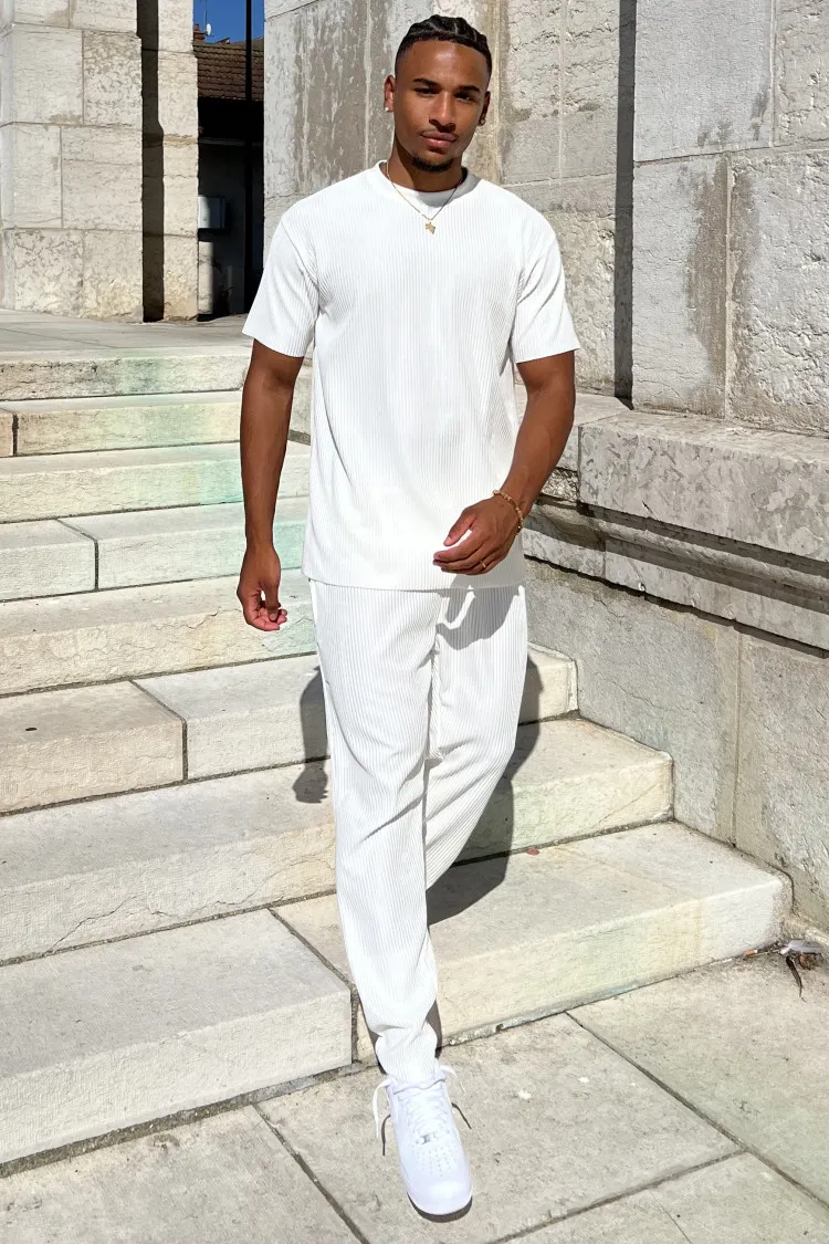 Two-piece White T-shirt + Pants Set