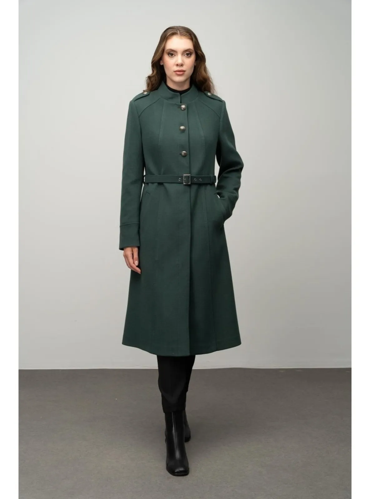 Green - Crew neck - Coat