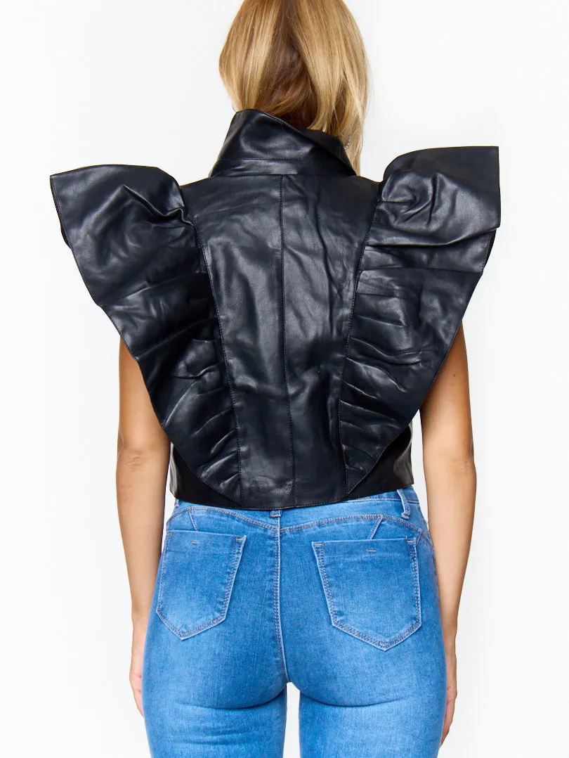Haut en simili cuir manches oversized