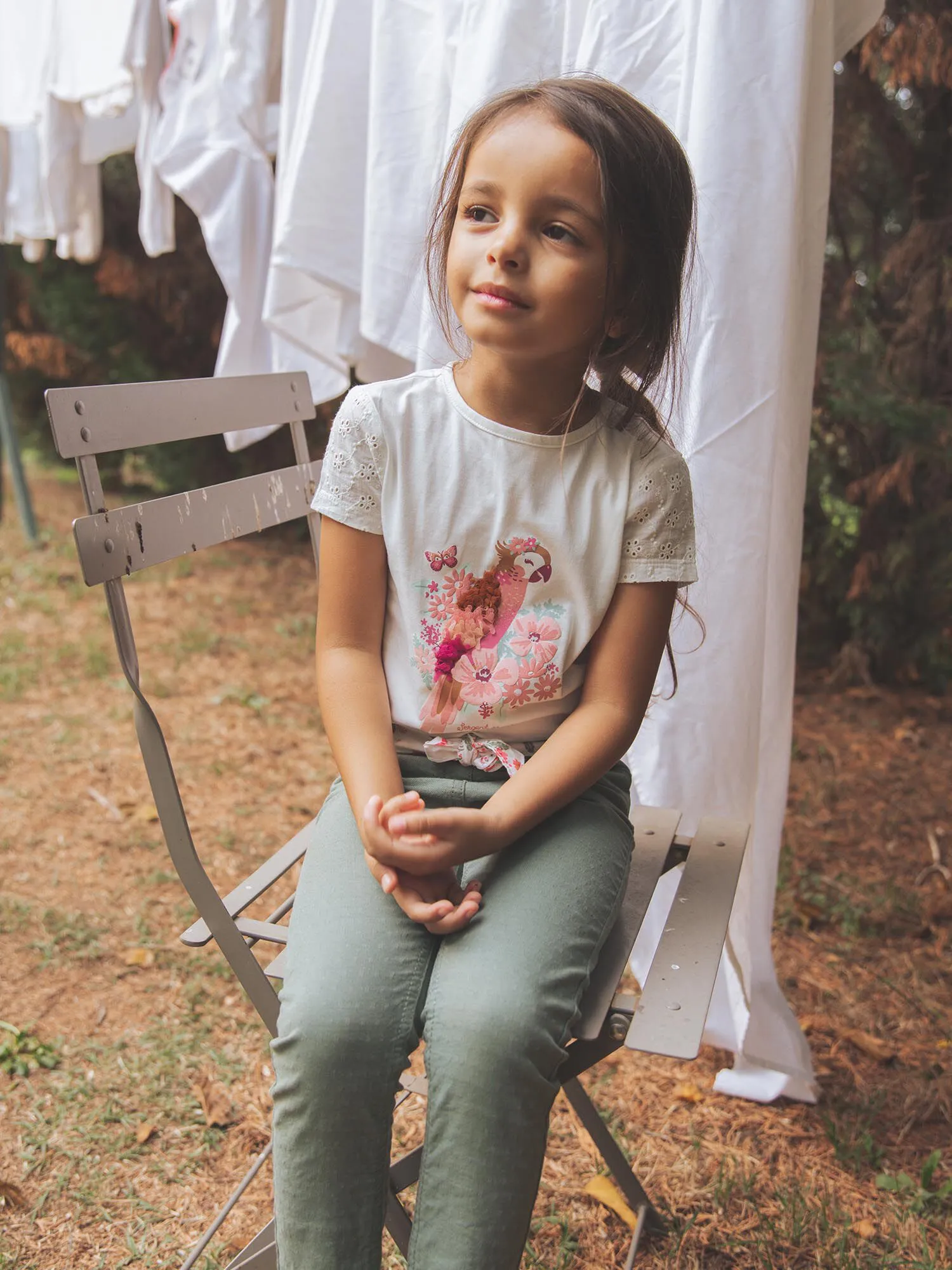 Natural Linen T-shirt with Parrot