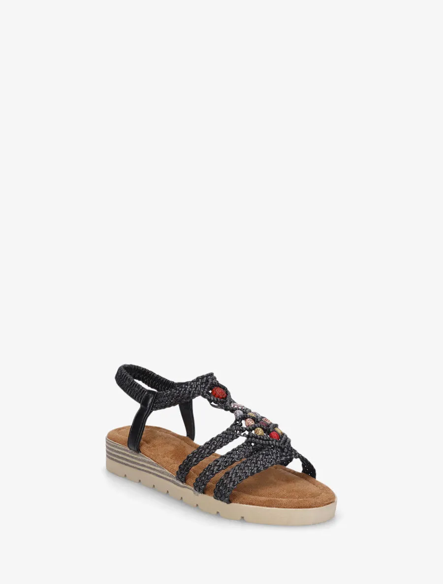 Nu-pieds élastiqués à perles en bois - Noir