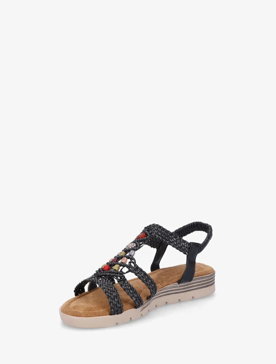 Nu-pieds tressés à perles - Noir