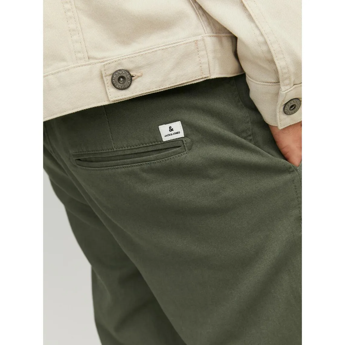 Jack & Jones Light Brown Green Slim Fit Chino Pants in Cotton - Men's Pants on MenCorner