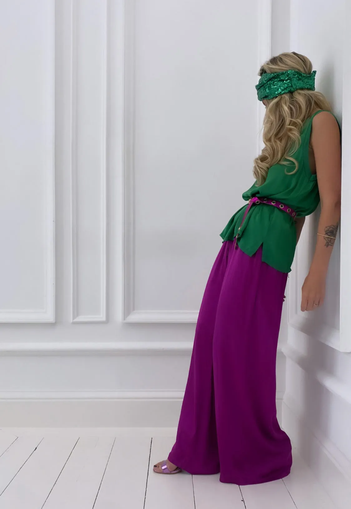 Pantalon fushia satiné