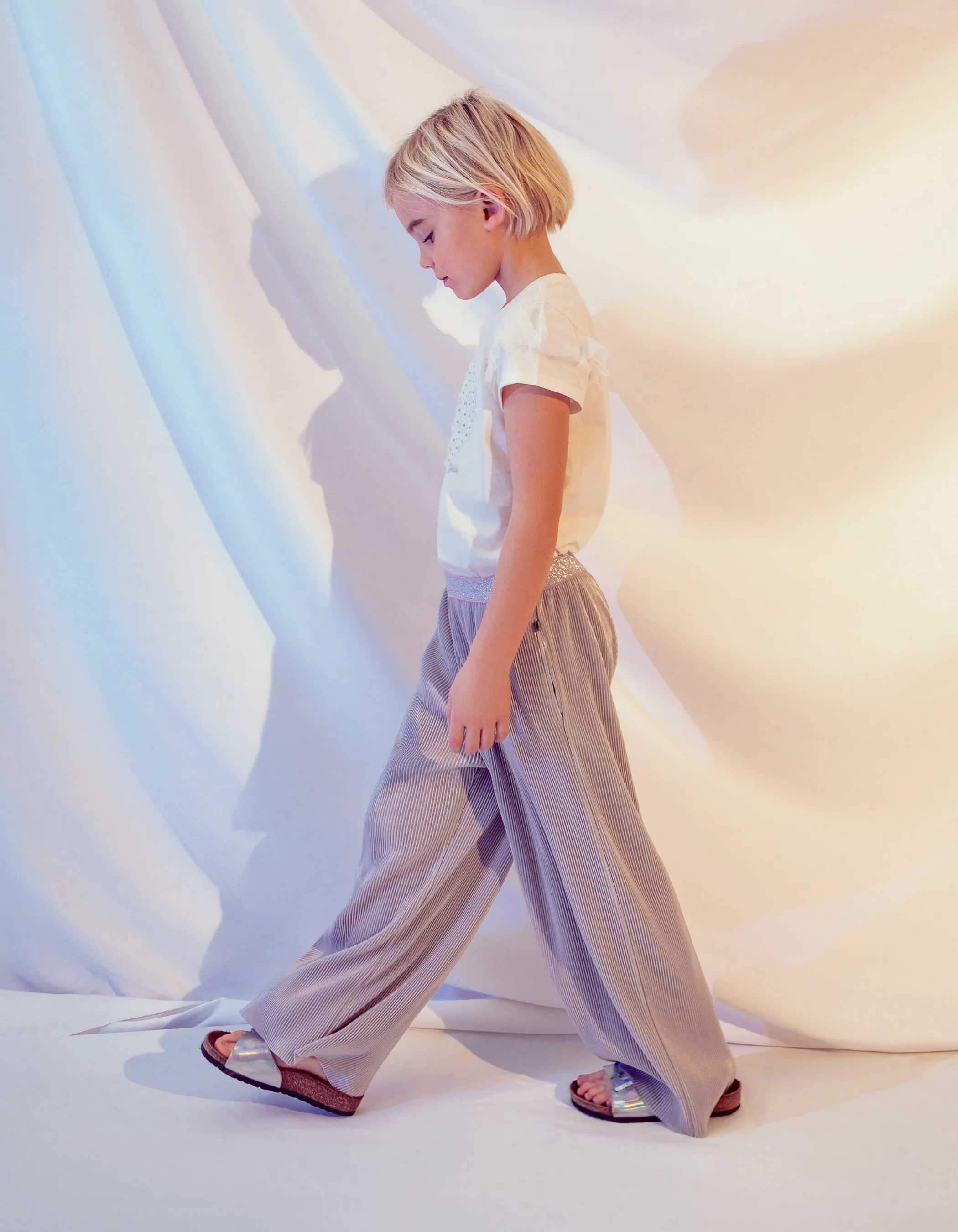 Girl's Pleated Wide Silver Pants