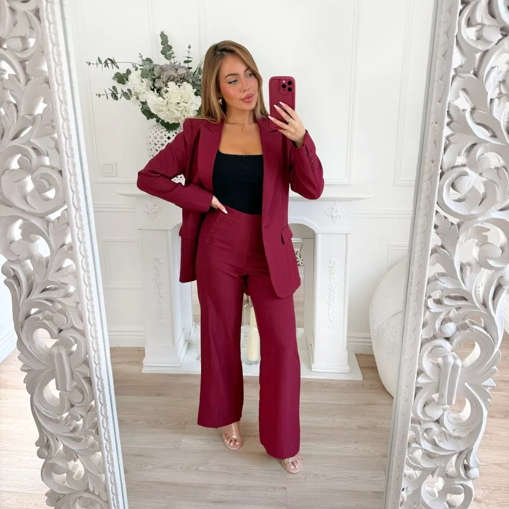 PANTALON TAILLE HAUTE BORDEAUX CHINÉ ** PREMIUM