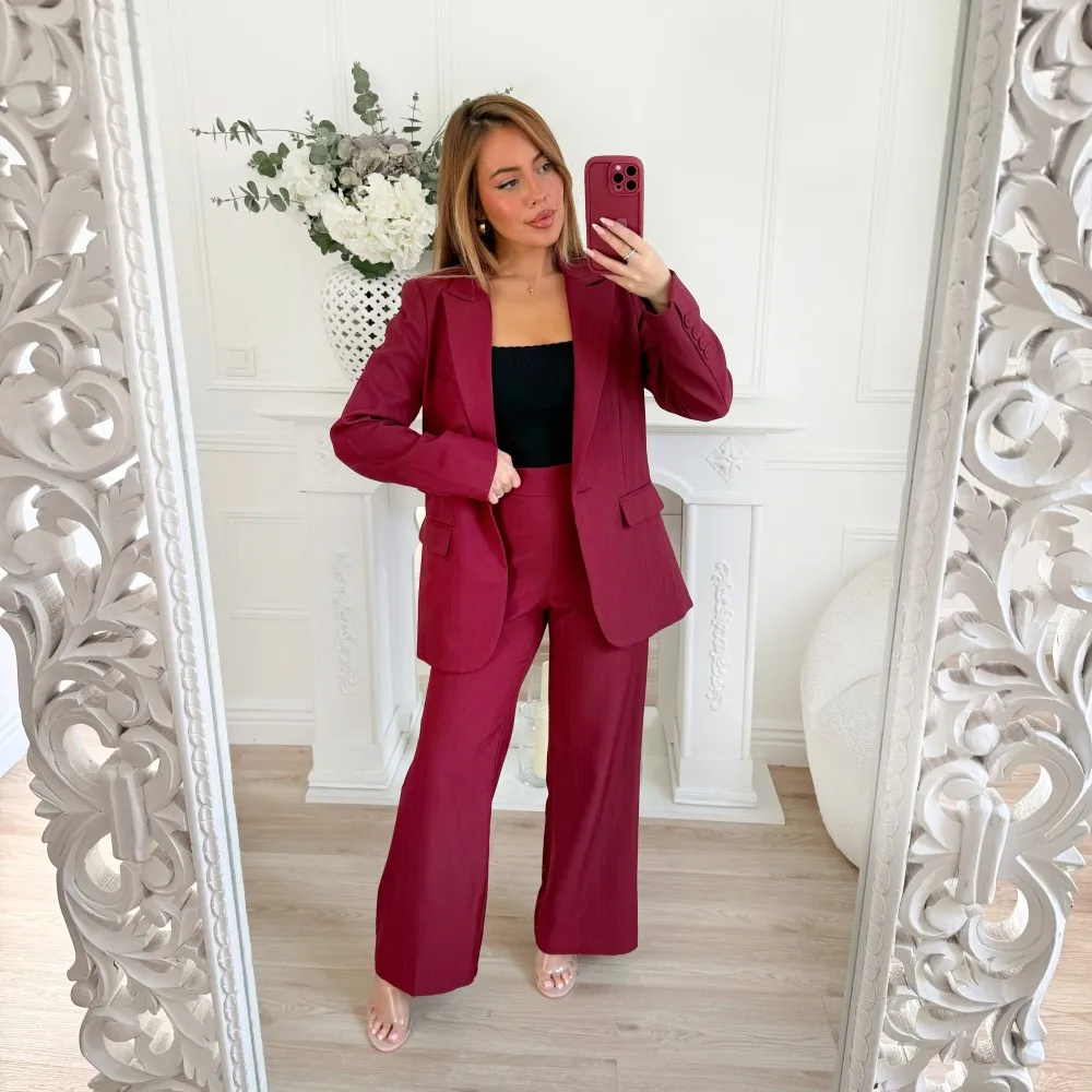 PANTALON TAILLE HAUTE BORDEAUX CHINÉ ** PREMIUM
