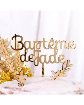 Personalized Gold Plexiglass Baptism Cake Topper - Design 1