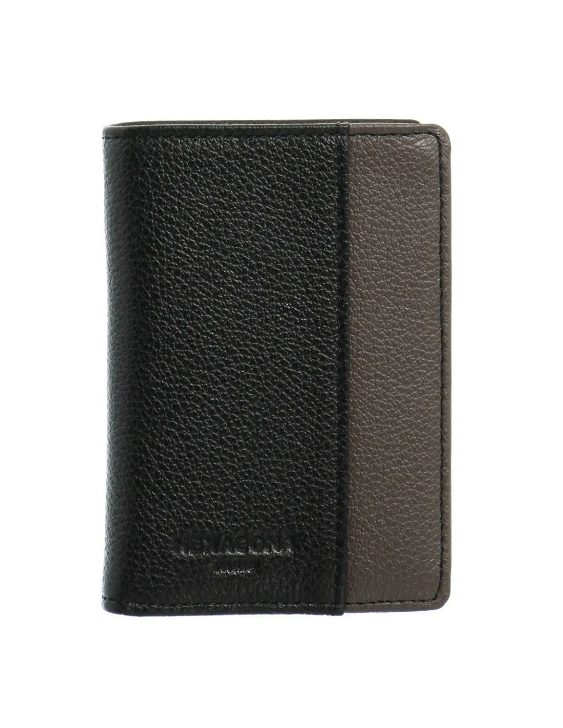Petit porte-cartes Hexagona cuir ref_46583 Noir/Taupe 7*11*2