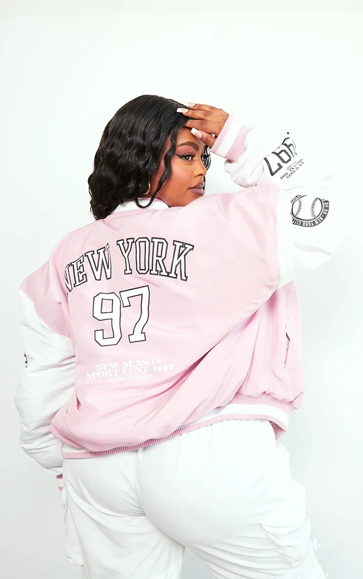 Pink Soft Rose Bomber Jacket with NY Slogan