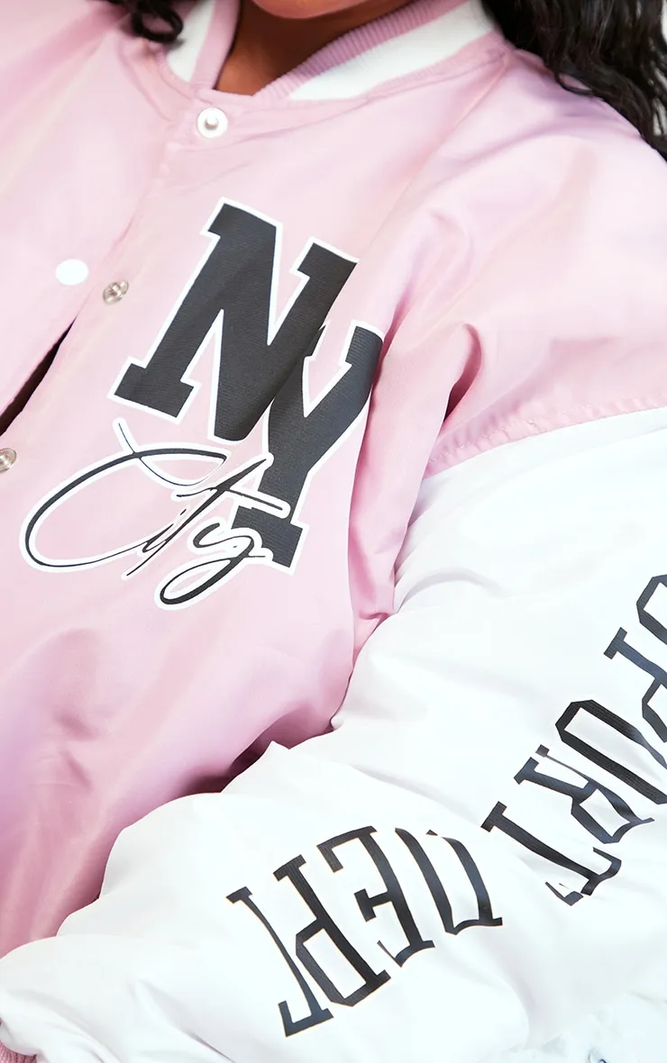 Pink Soft Rose Bomber Jacket with NY Slogan