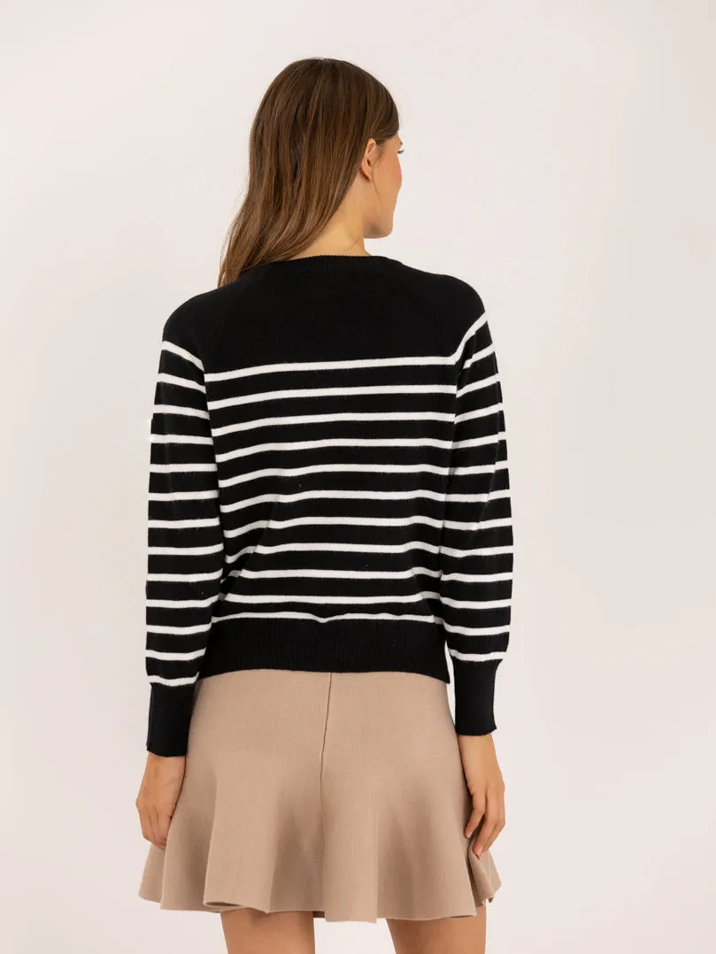 Pull marinière rayé avec boutons en perles