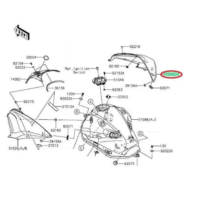 Right Side Orange Fuel Tank Cover Z800E 2013 for Kawasaki - Motoshop 35