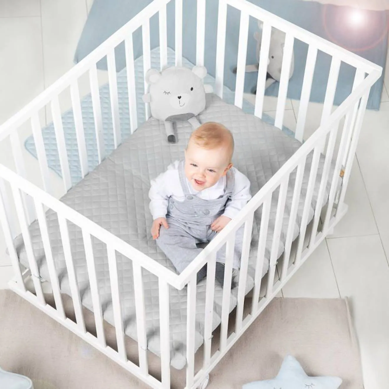 ROBA Parc Bébé Carré "roba Style" + Tapis de Parc + Tour de Lit - Gris blanc - Roba