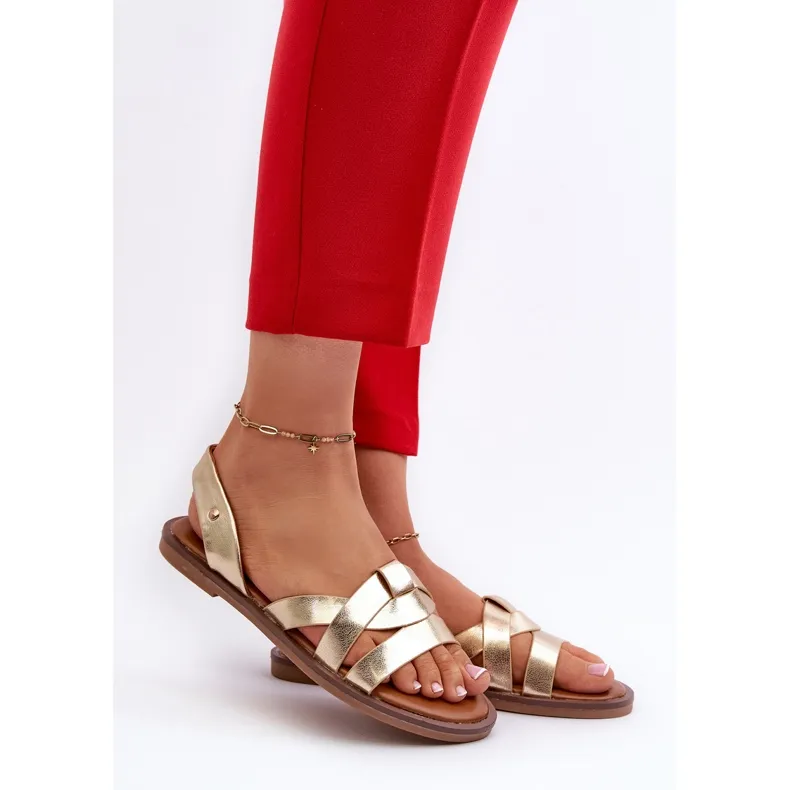 Women's Eco-Friendly Leather Flat Sandals Vinceza 17347 Gold