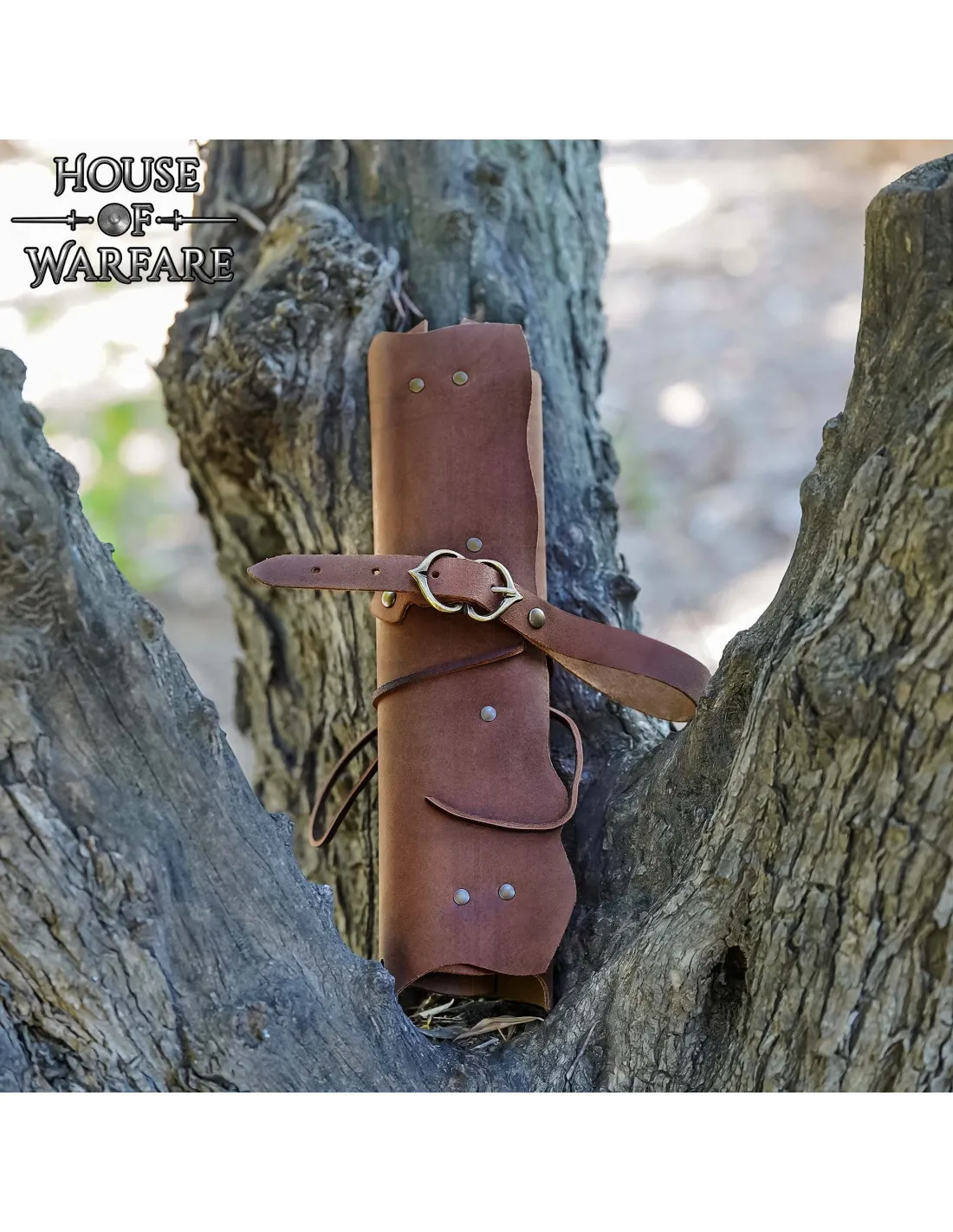 Support en cuir marron pour parchemin médiéval ⚔️ Boutique Épées