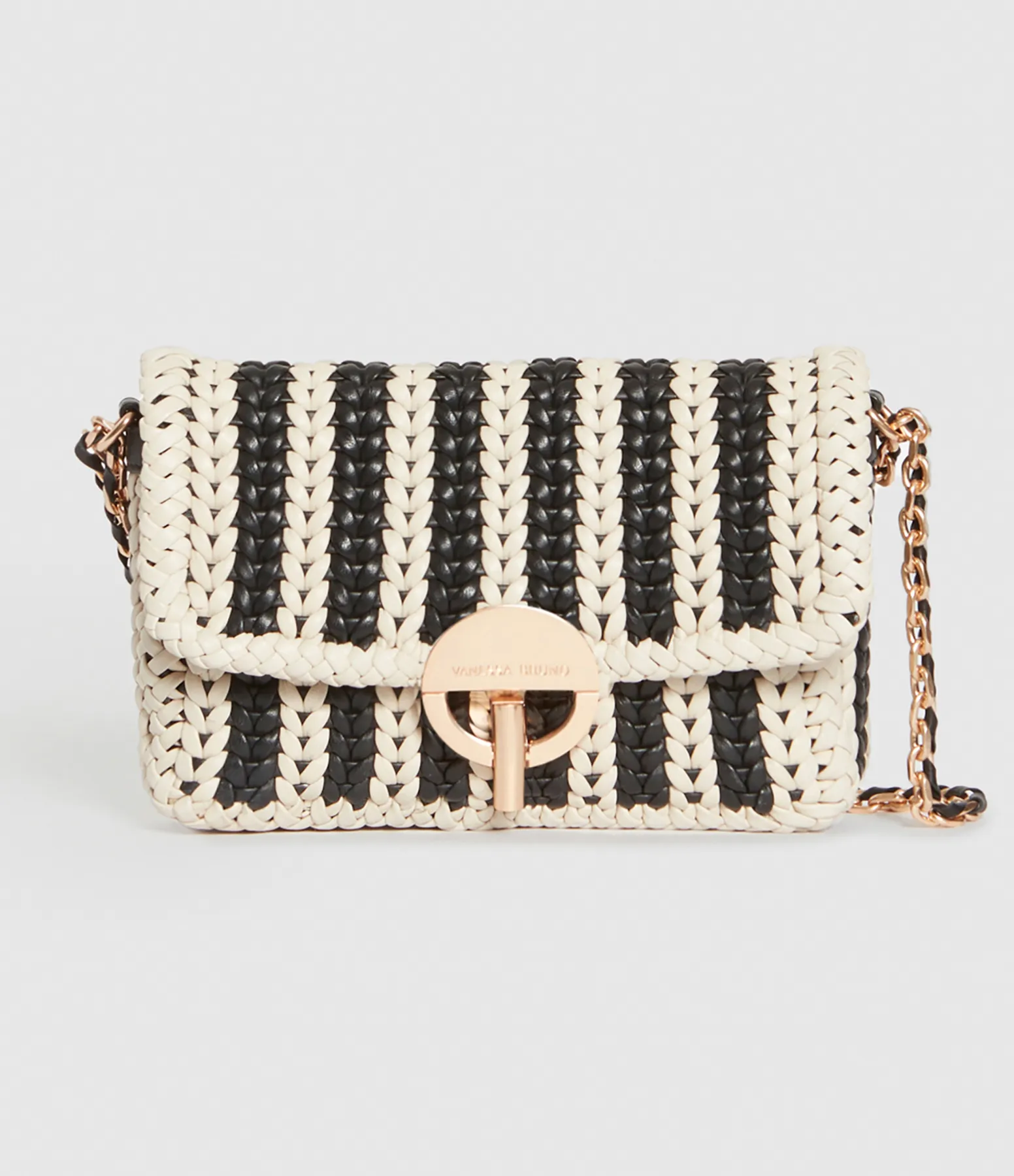 VANESSA BRUNO Partager  Petit Sac Moon Cuir Tressé Noir Blanc