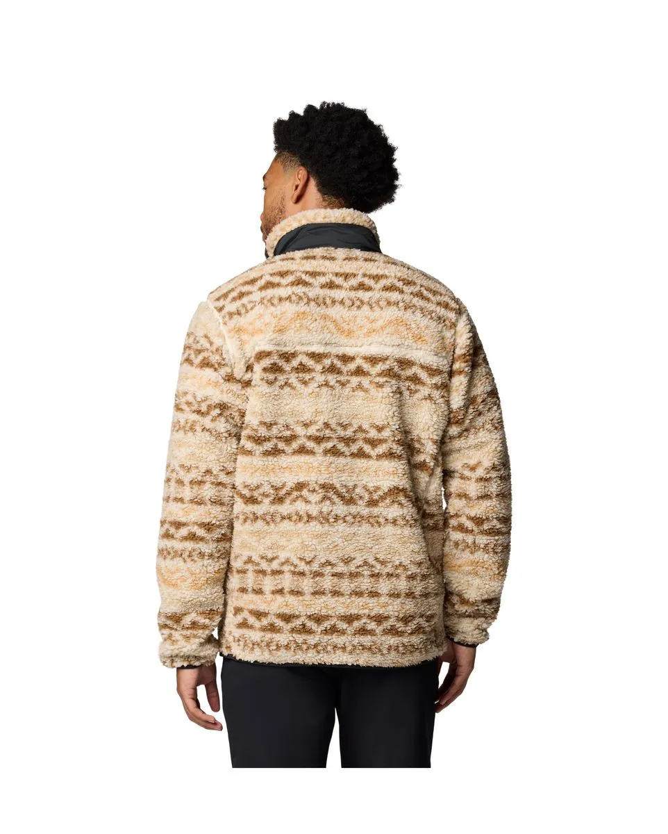 Men's Printed Fleece Winter Jacket with Zip in Beige